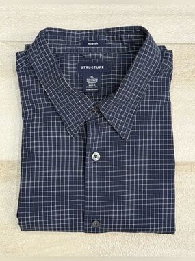 Vintage Structure Stretch Long Sleeve Button
Down Blue Plaid Shirt Size XL